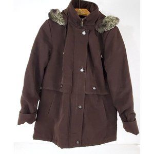PA Originals Women's Size Medium Brown Jacket Full Zip & Button Removeable Hood